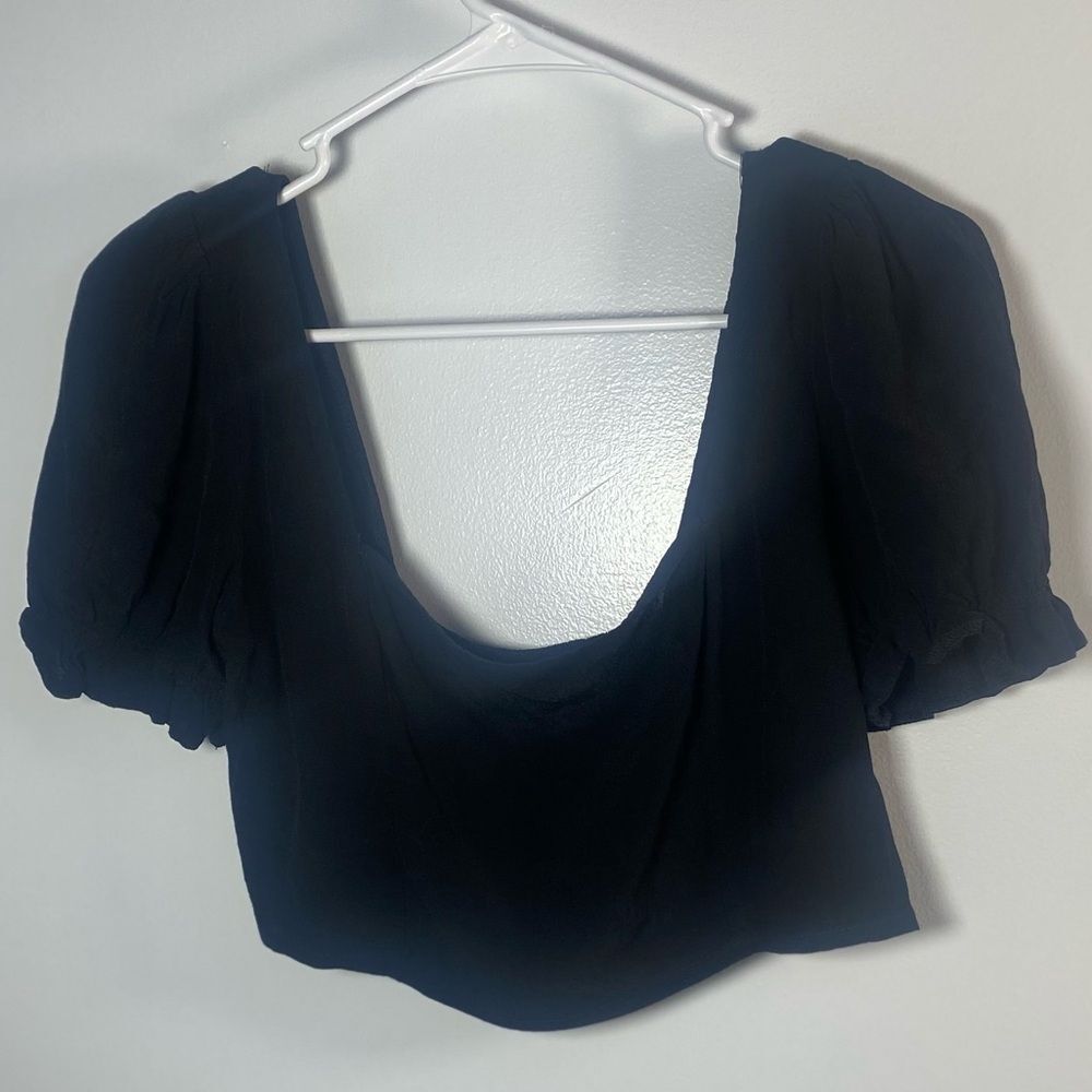 Urban Outfitters Midnight Black Puff Sleeve Crop Top